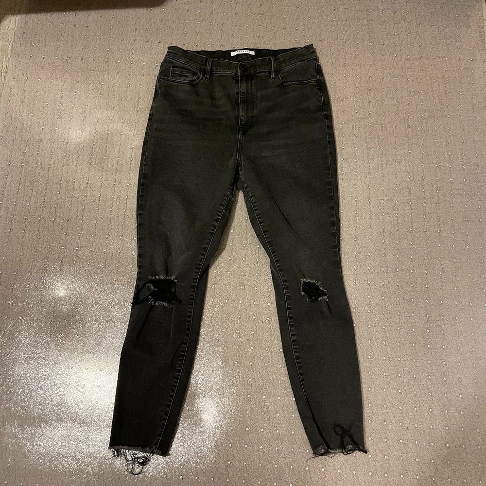 High-Waisted Ripped Skinny Jeans Black